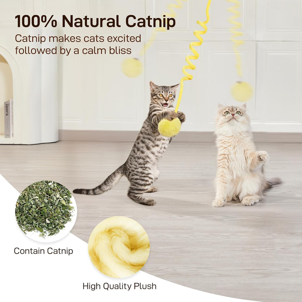 Hanging Fluffy Cat Catnip Ball Toys 3 Pcs with Bell, Interactive Cat Teaser Retractable Toys Indoor Kitten Play Chase Exercise Physical Stimulation