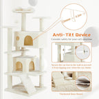 54 Inch Cat Tree Tower, Multi-Level with Cat Scratching Post, Indoor Cat Condo with Climbing Ladder, Plush Toy, Play House for Cat, Dove Beige