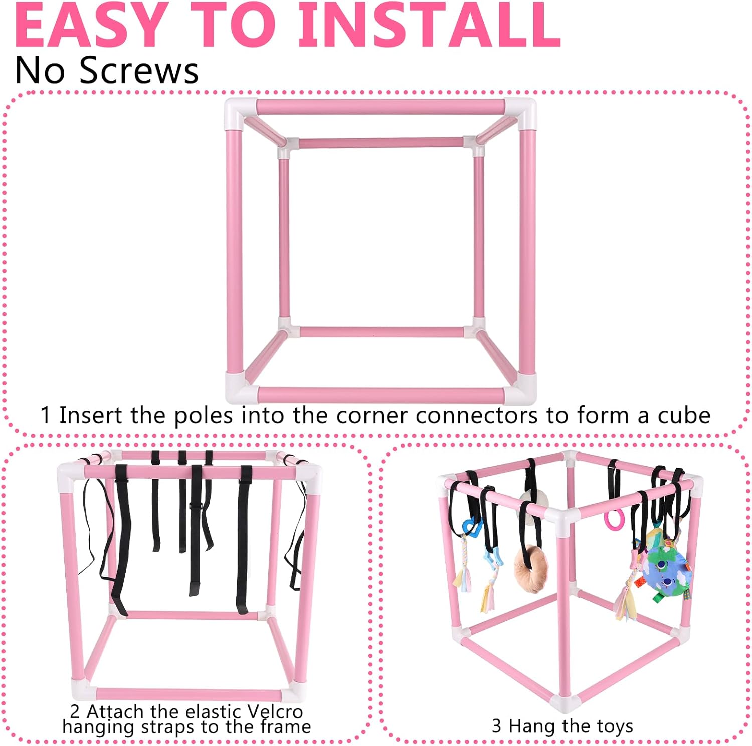 Puppy Play Gym with 10 Hanging Toys for Small Dogs Indoor Jungle Playground PVC Frame with Interactive Funny Enrichment Toys Dogs Activity Center Durable, Lightweight