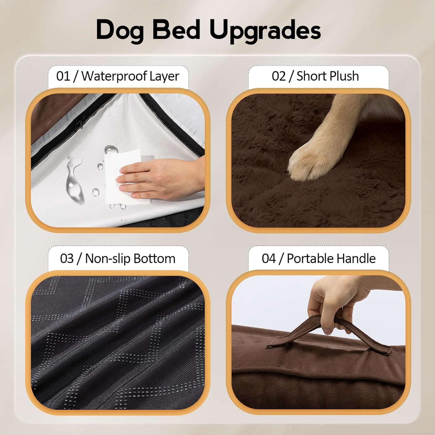 Large Dog Bed - Orthopedic Egg-Crate Memory Foam Dog Beds with Removable Washable Cover, Waterproof Pet Beds with Non-Slip Bottom, (Brown)
