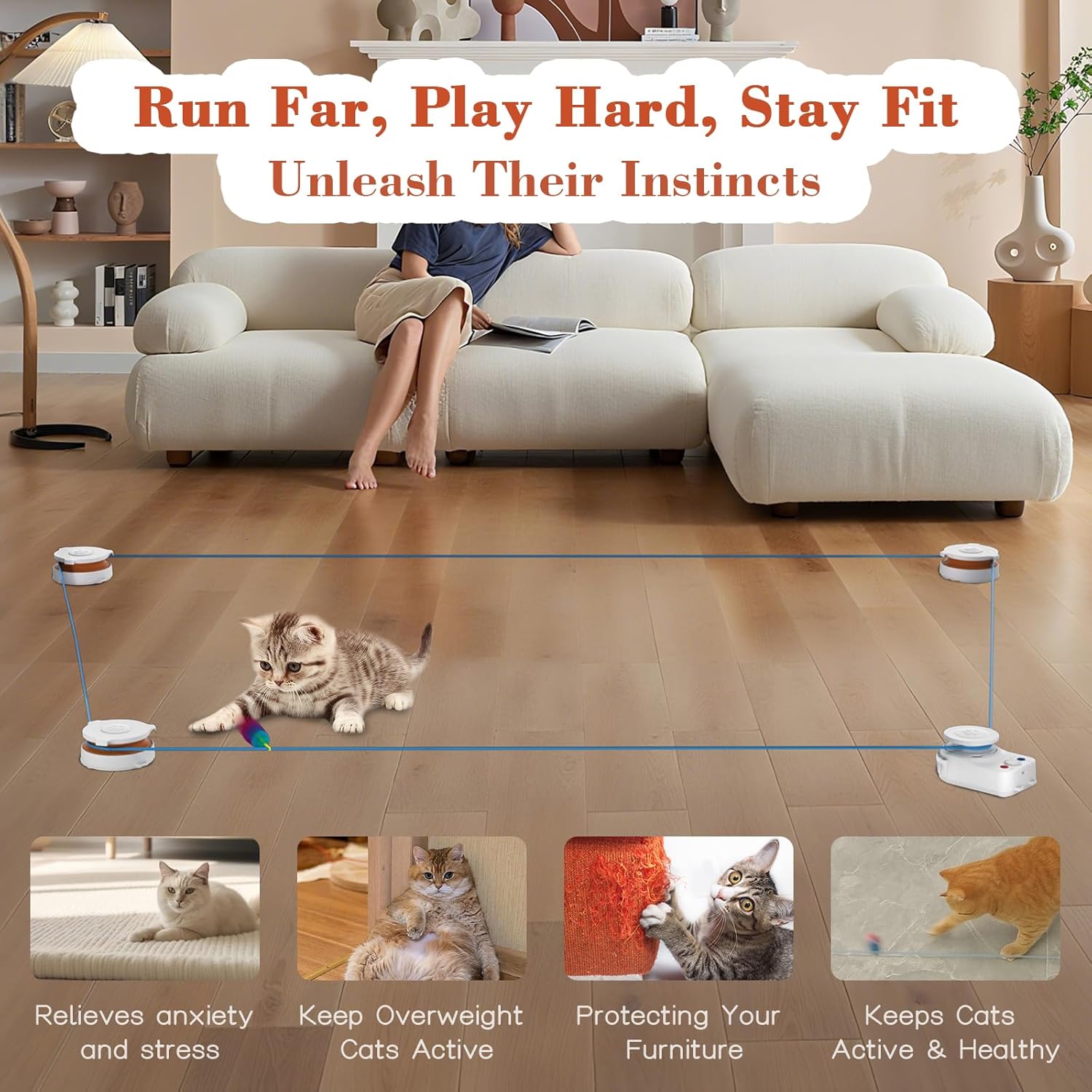 Interactive Cat Toy for Indoor Cats – Automatic Moving & Enrichment Toy for Indoor Cats/Kitten, Auto/Manual Control Cat Treadmill for Exercise & Mental Stimulation, Stimulating Chase Toys