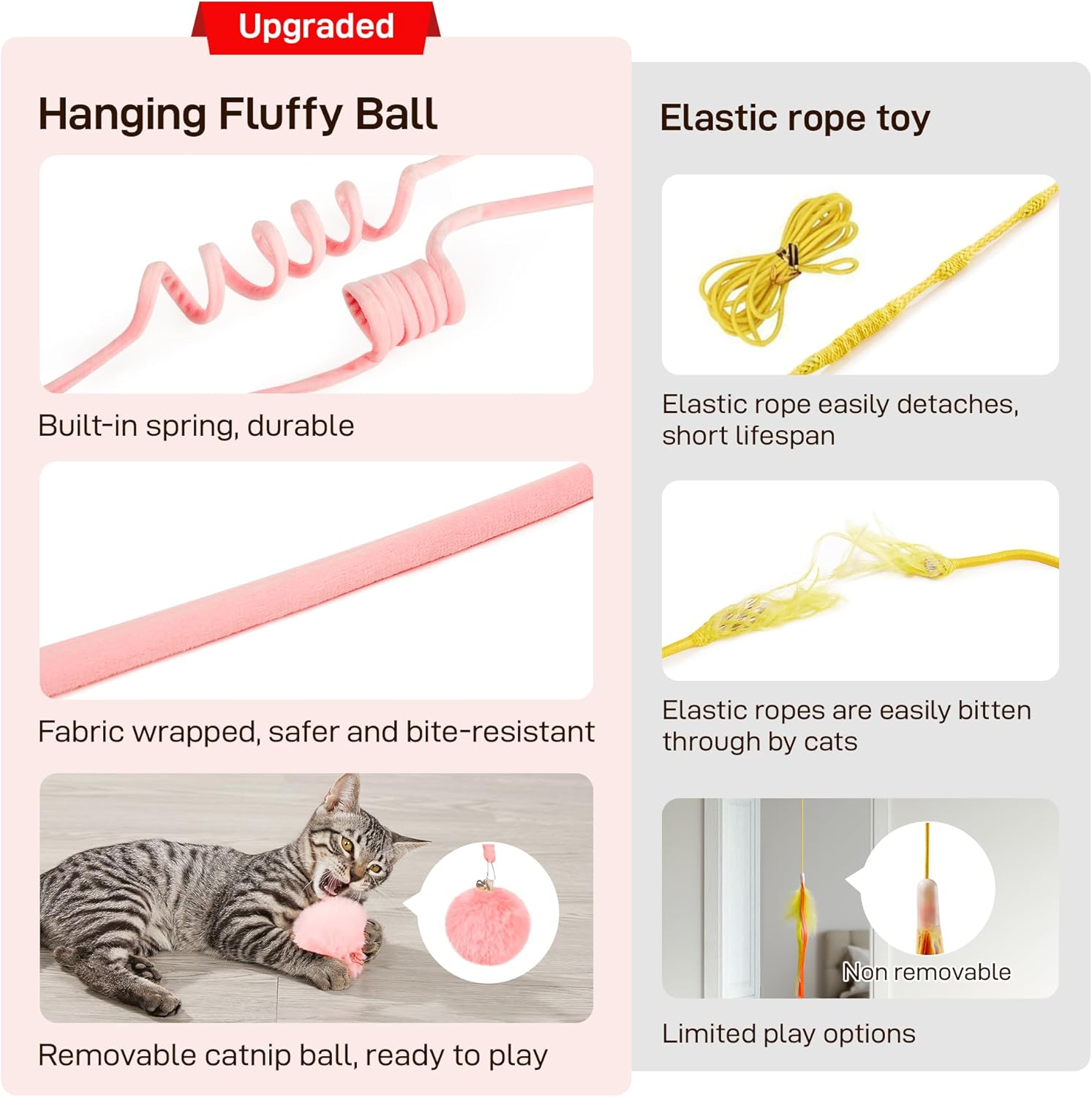 Hanging Fluffy Cat Catnip Ball Toys 3 Pcs with Bell, Interactive Cat Teaser Retractable Toys Indoor Kitten Play Chase Exercise Physical Stimulation