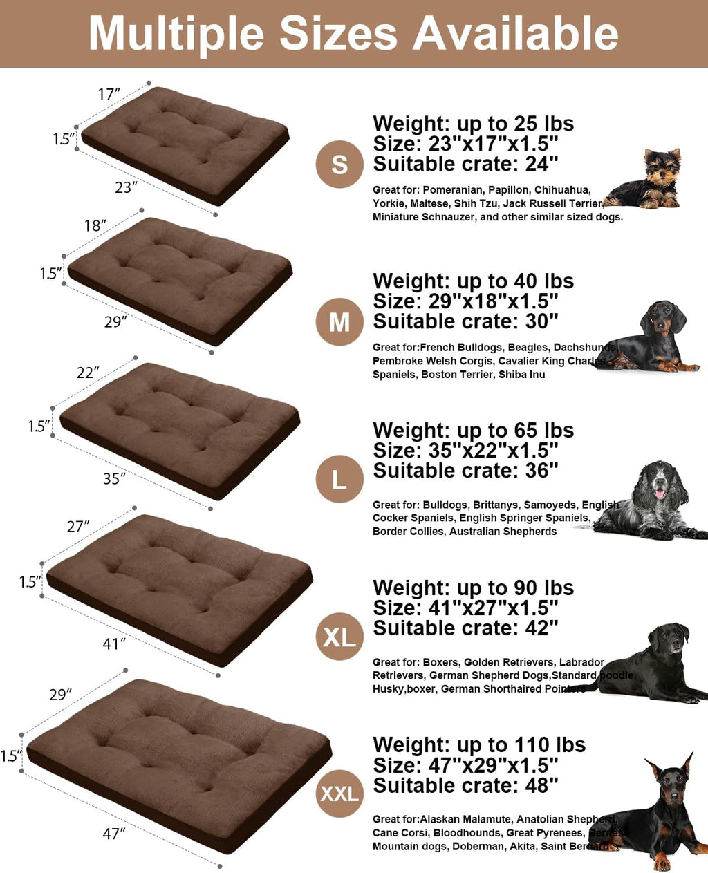 Dog Crate Bed for X Large Size Dogs,XL Washable Dog Kennel Pad Ultra Soft Pet Sleeping Mat for Cages,Anti-Slip Bottom,41x27 inch,Brown