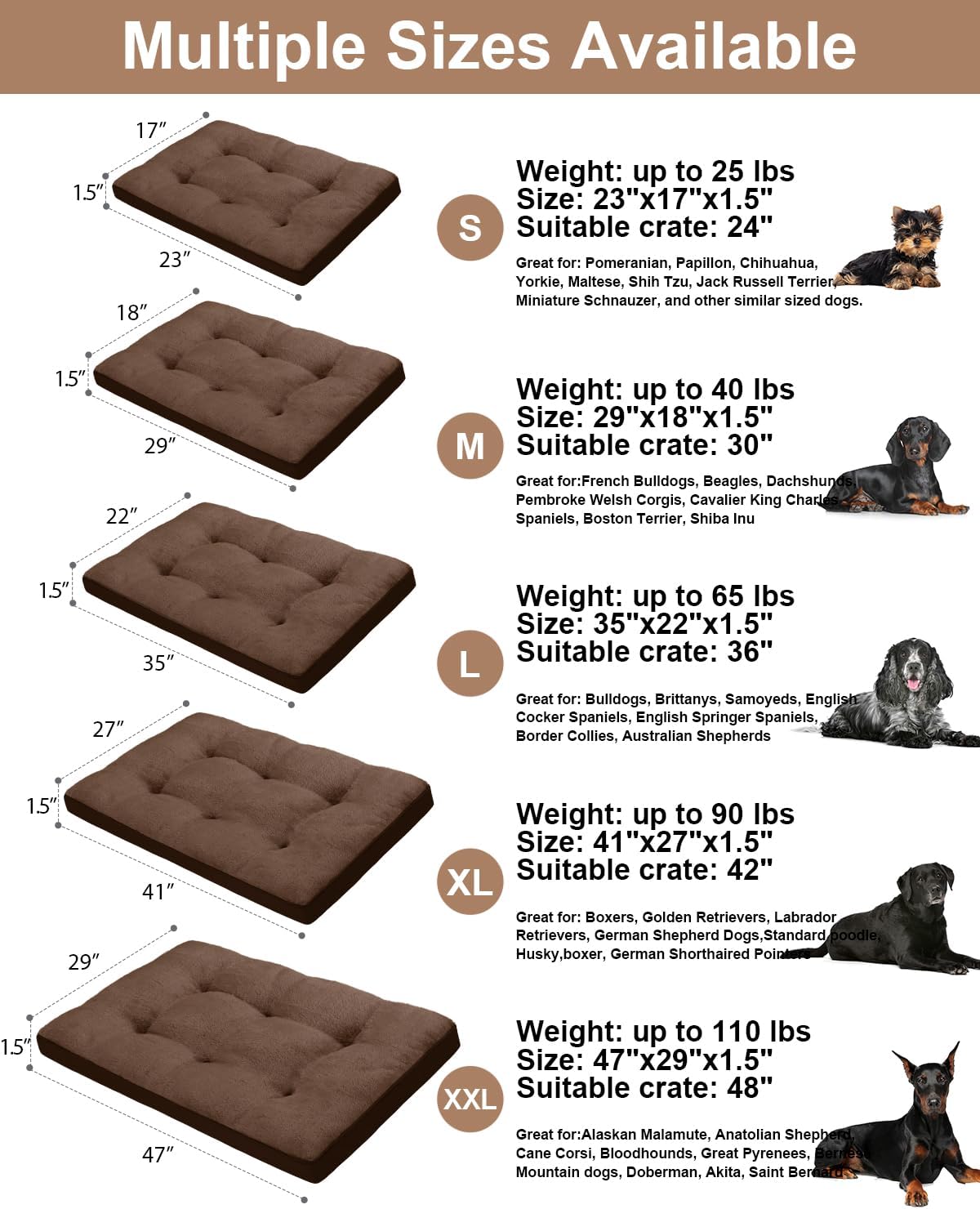 Dog Crate Bed for X Large Size Dogs,XL Washable Dog Kennel Pad Ultra Soft Pet Sleeping Mat for Cages,Anti-Slip Bottom,41x27 inch,Brown