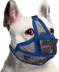 Short Snout Dog Muzzle, Breathable Mesh French Bulldog Muzzle Full Pant Muzzles for Pitbull, Soft Flat Face Dog Muzzles for Pug Prevent Biting Allow Pant & Drink (Blue S)