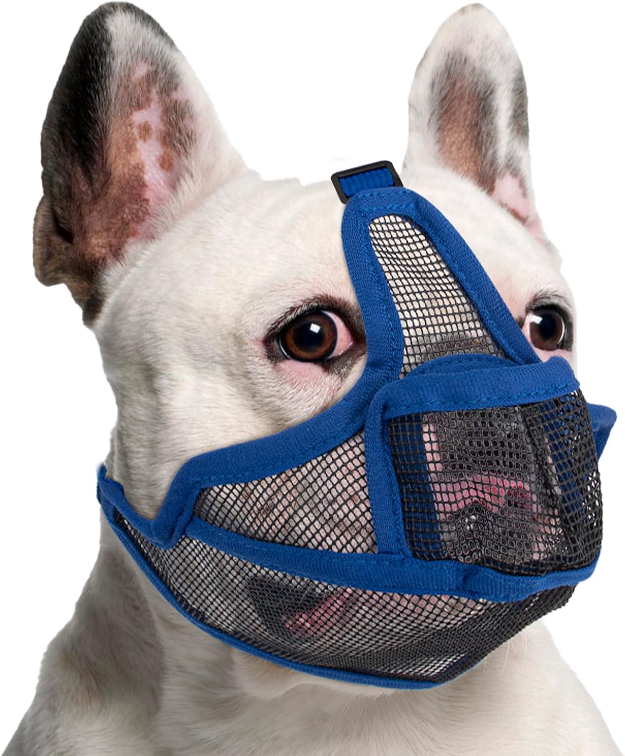 Short Snout Dog Muzzle, Breathable Mesh French Bulldog Muzzle Full Pant Muzzles for Pitbull, Soft Flat Face Dog Muzzles for Pug Prevent Biting Allow Pant & Drink (Blue S)