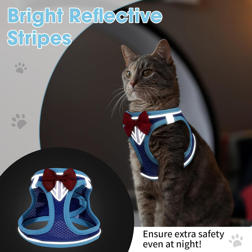 Cat Vest Harness and Leash Set for Walking Escape Proof, Adjustable Kitten Harness Breathable Mesh with Reflective Strips Harness for Kitty Puppy Bunny