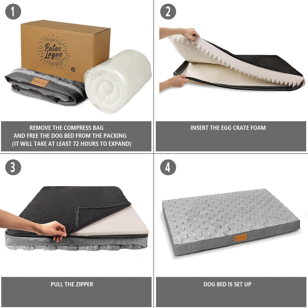 Orthopedic Dog Bed Waterproof Soft Comfortable Egg Crate Foam Large Pet Beds Crate Mat with Removable Washable Cover and Nonskid Bottom,(Grey)