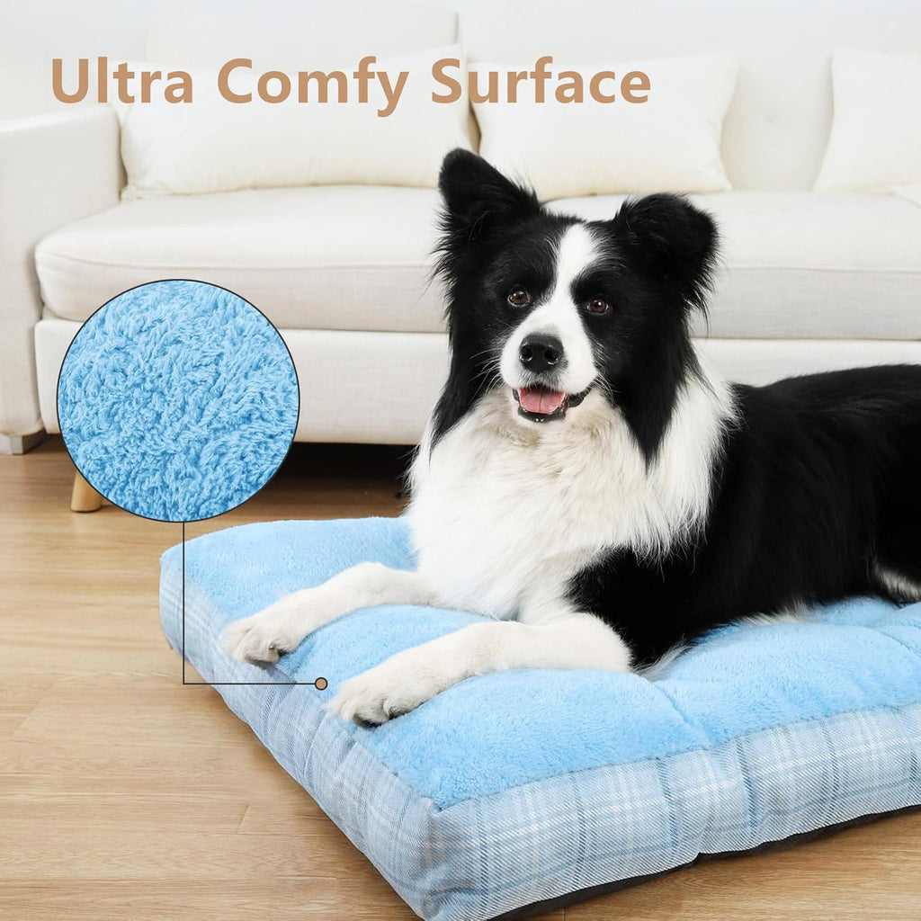 Washable L Dog Bed for Large Dogs with Anti-Slip Bottom, Premium Foam Pet Pad for Crate for Large Medium Small Sized Puppies(Blue))