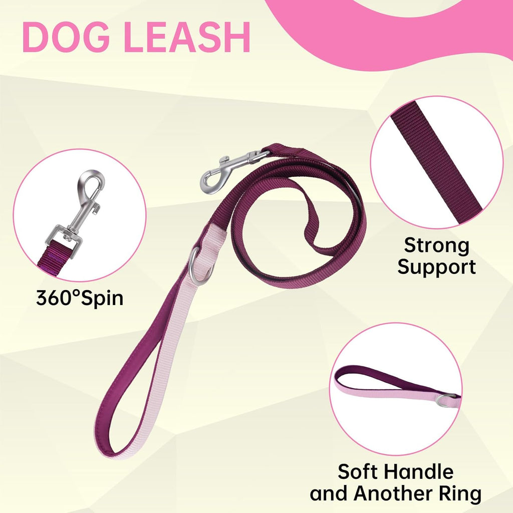 Dog Harness Leash and Collar Set, Soft Adjustable Dogs Vest Reflective and Comfortable Handle Pink Small