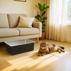 Steel Litter Box - High Sided Metal Cat Litter Box Pan, Never Absorbs Smell, Easy to Clean Non Stick Cat Litterbox Tray Toilet Pet Supplies for Indoor Kitty, Kitten, Rabbit, Puppy