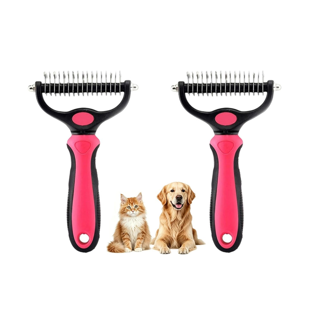 Dematting Comb for Dogs and Cats, Undercoat Rake Pet Brush for Long Hair, Deshedding Dog Brush Removes Tangles Knots and Loose Fur, Grooming Tool for Thick Coats (Pink L*2)