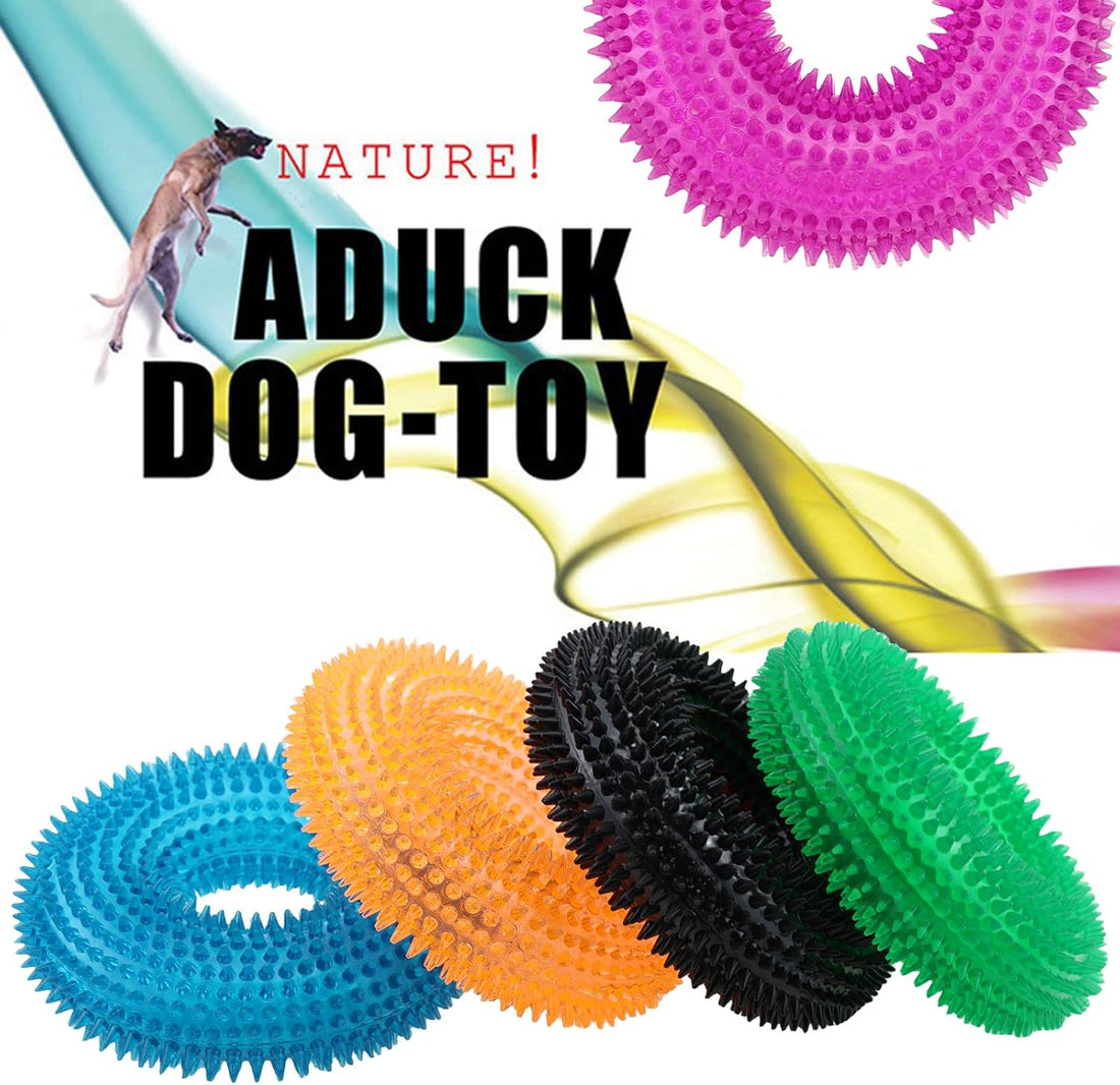 Dog Squeaky Chew Toys for Aggressive Chewers, Small Medium Large Dogs Teeth Cleaning Soft Natural Rubber Float Toy for Indoor Outdoor Water Pool, Donut Ring Design 4.92 inch, Crystal Blue Crystal purple