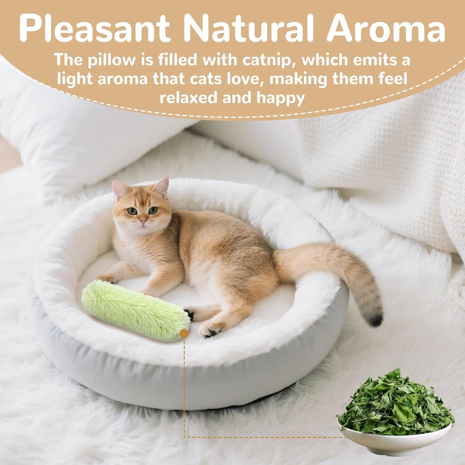 Cat Toys, Catnip Toys Natural Pillows Toys, Crinkle Sound Catnip Toys, Durable Cat Toys for Indoor Cats (Green Orange Grey, 3)