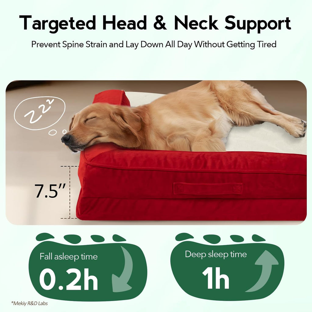 Large Dog Bed - Orthopedic Egg-Crate Memory Foam Dog Beds with Removable Washable Cover, Waterproof Pet Beds with Non-Slip Bottom, (Red)