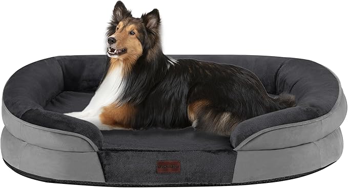Orthopedic Dog Bed for Large Dogs with Gel Memory Foam, Waterproof Dog Sofa, Washable Pet Bed with Four Sided Bolster Cushion, Removable Cover & Non-Slip Bottom, Dark Gray
