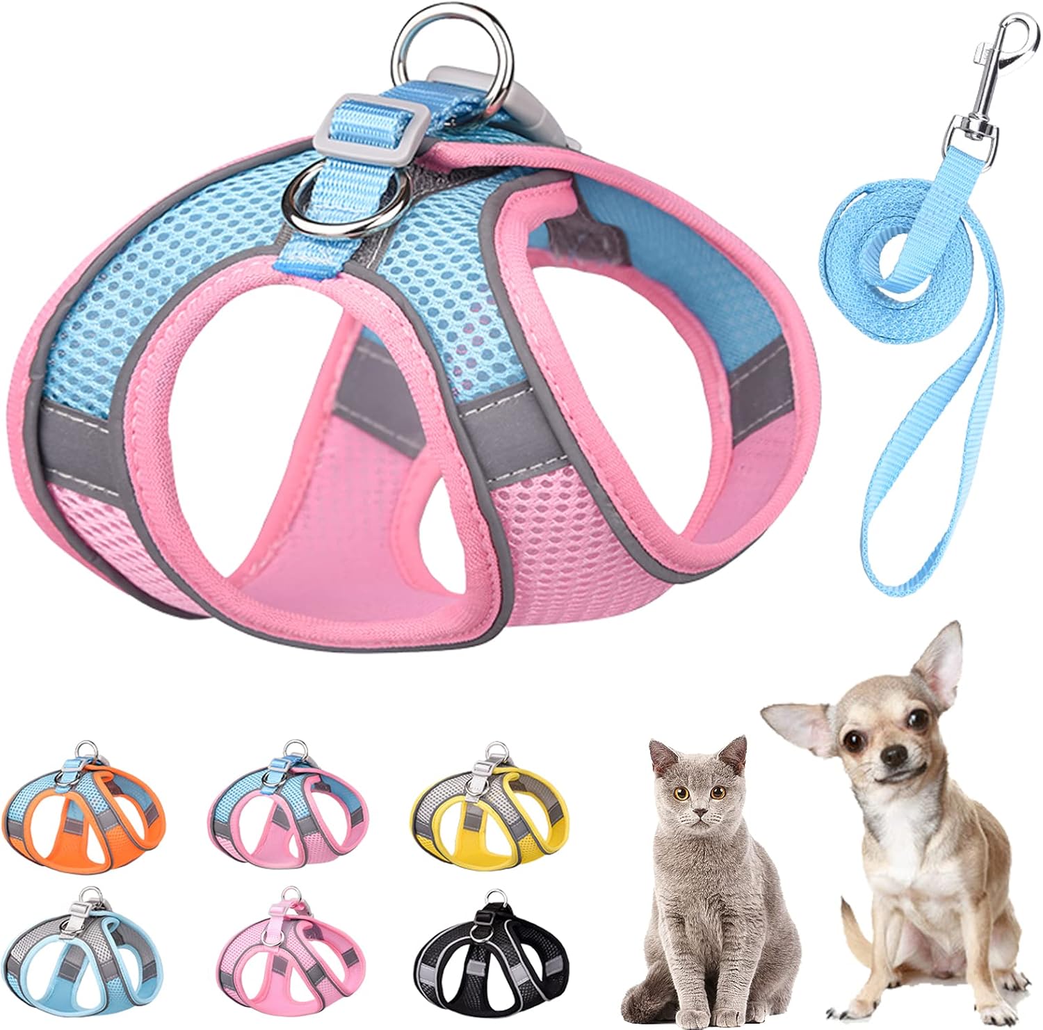 Soft Small Dog Harness and Leash Set Mesh Puppy Harnesses Leash Easy Walk Dog Harness Vest Adjustable Reflective No Pull Dog Harnesses for Small Dogs Cats