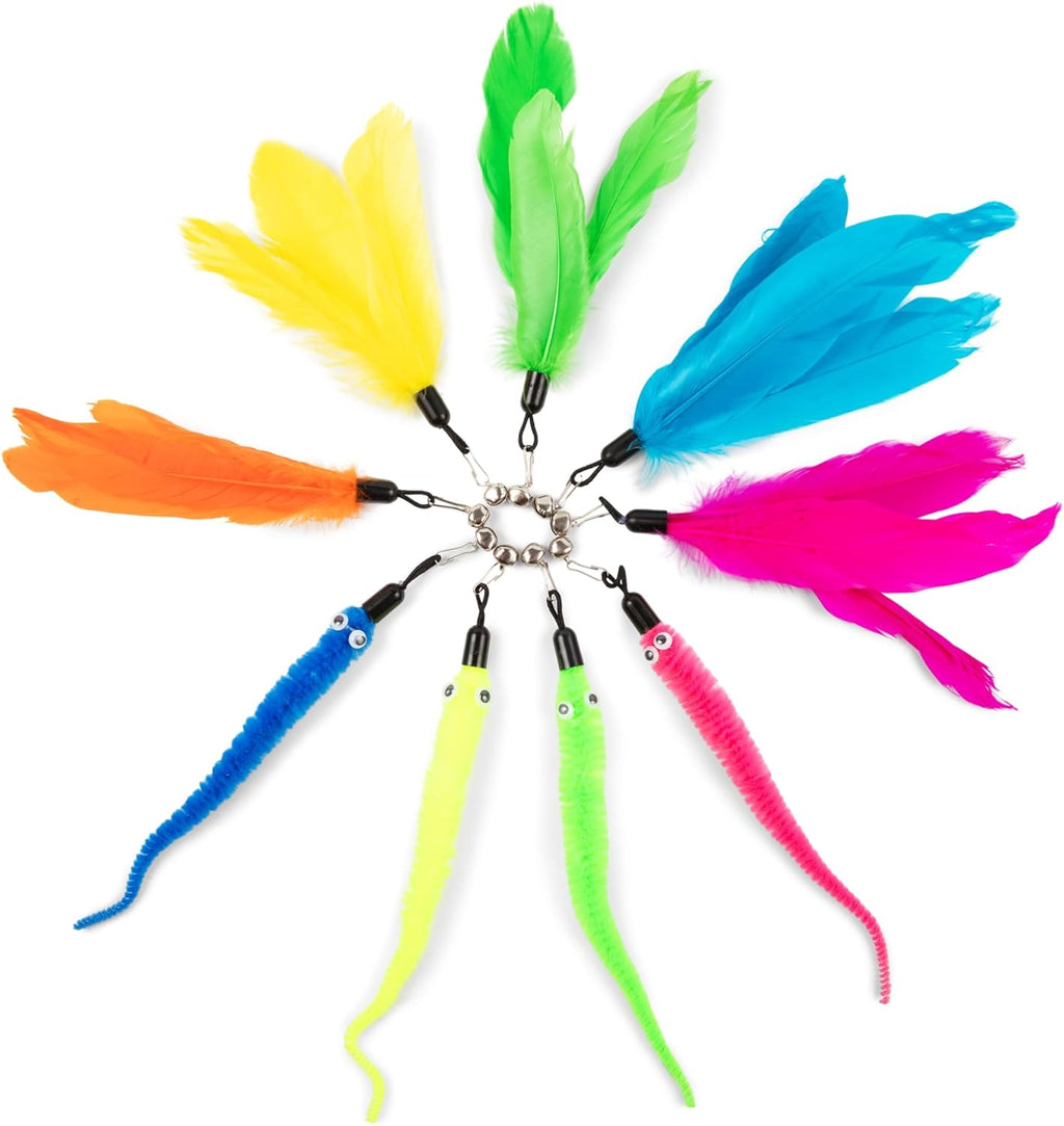 Interactive Cat Toys - Retractable Feather Wand with Refill Set 12PCS - Perfect for Indoor Cats to Chase, Exercise & Bond with Their Owners