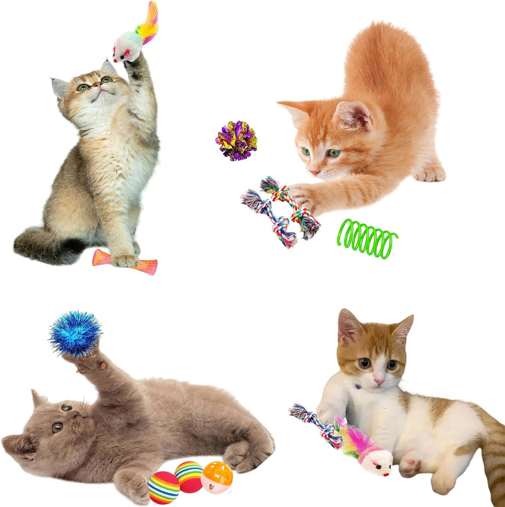 46 PCS Cat Toys for Indoor Cats, Kitten Toys with Cat Spring Toy, Mint Catnip with Crinkle Mouse Ball for Indoor Cats Kittens Exercise