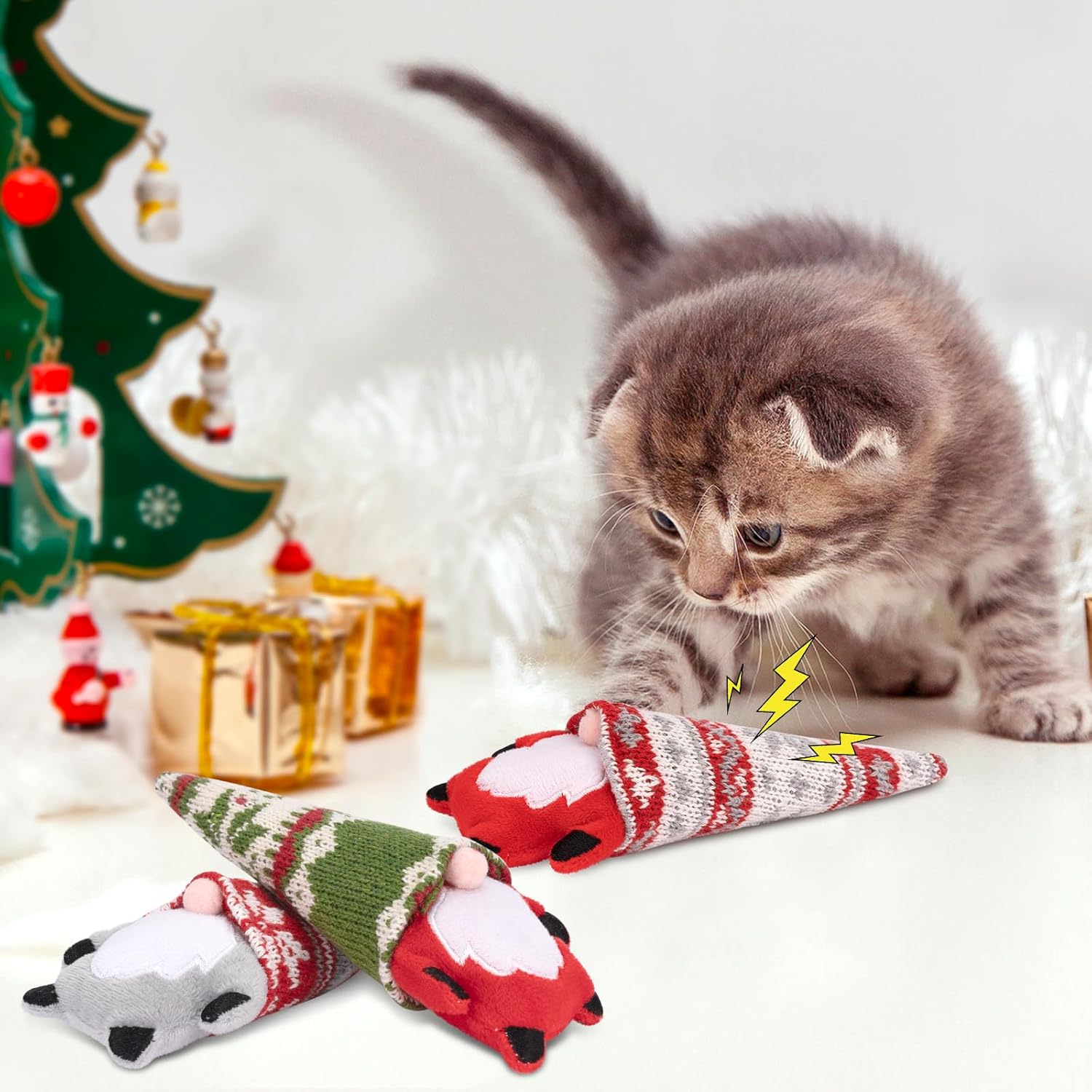 Christmas Cat Toys, Xmas Catnip Toys for Indoor Kitten Kitty, Safe Kitten Teeth Cleaning Toy, Interactive Cat Chew Kitty Kicker Toy Santa Claus
