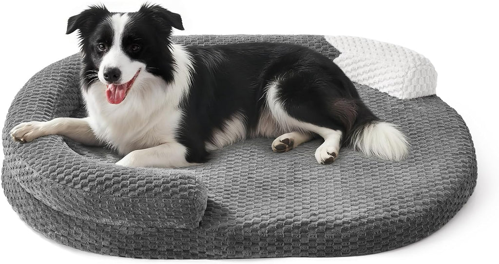 Orthopedic Dog Beds Large Sized Dog, Washable Waterproof Oval Large Dog Bed with Removable Cover, Big Egg-Crate Memory Foam Pet Bed with Bolster Sides & Non-Skid Bottom, Dark Grey, 36''x27''