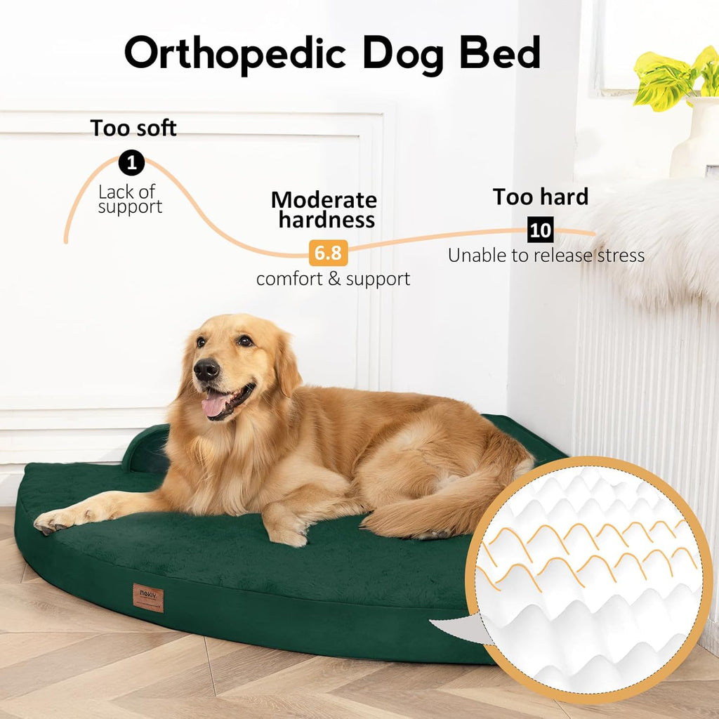 Large Dog Bed - Orthopedic Egg-Crate Memory Foam Dog Beds with Removable Washable Cover, Waterproof Pet Beds with Non-Slip Bottom(Green)