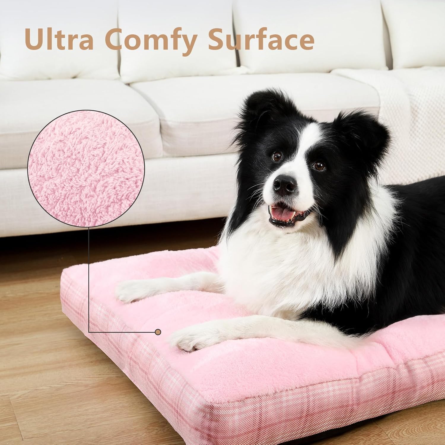 Washable L Dog Bed for Large Dogs with Anti-Slip Bottom, Premium Foam Pet Pad for Crate for Large Medium Small Sized Puppies(Pink)