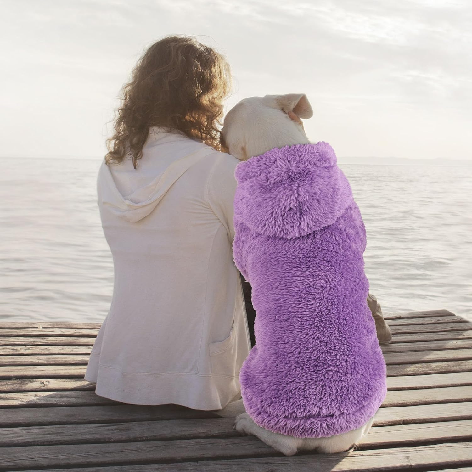 Fuzzy Dog Sweaters for Large Dogs Dog Hoodie Soft Double-Sided Plush Fleece Pet Sweater Pet Clothes Coats Hoodie Sherpa Hooded Sweatshirt