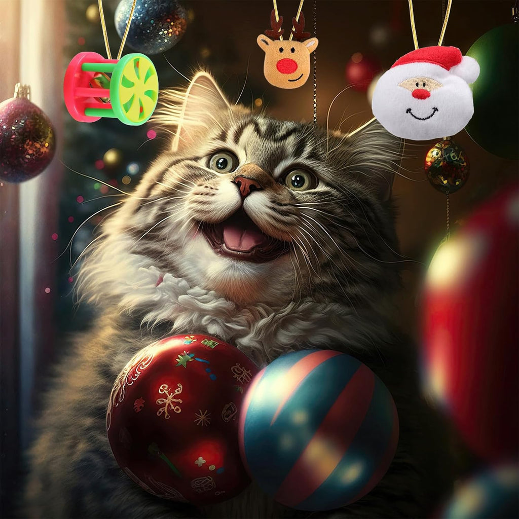 Christmas Cat Toys 19pcs, Christmas Stocking Assorted Toys Cat Gifts with Ball Toy, Cat Spring Toy, Mouse, Crinkle Balls, Interactive Cat Toy for Indoor Cats