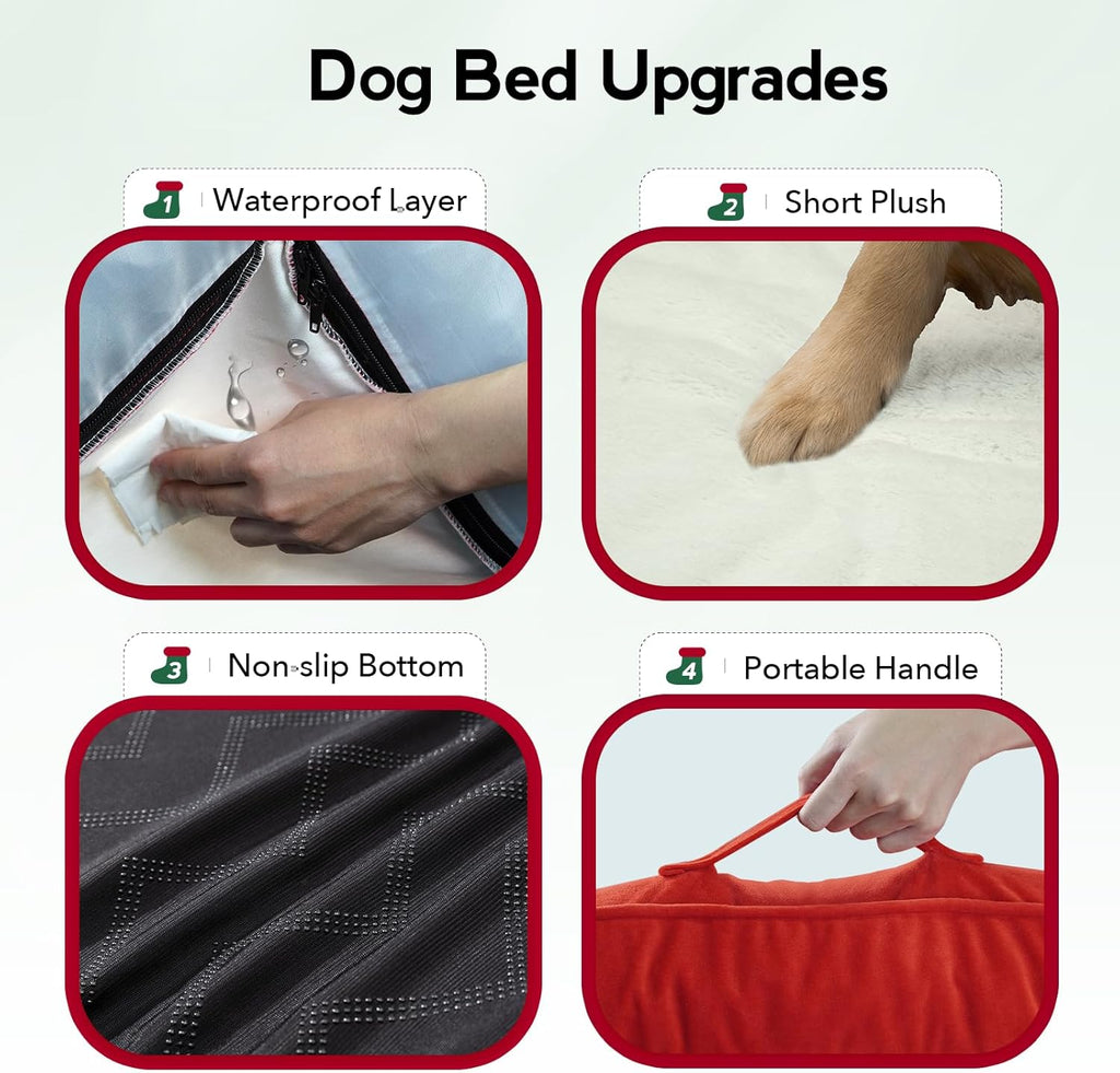 Large Dog Bed - Orthopedic Egg-Crate Memory Foam Dog Beds with Removable Washable Cover, Waterproof Pet Beds with Non-Slip Bottom, (Red)