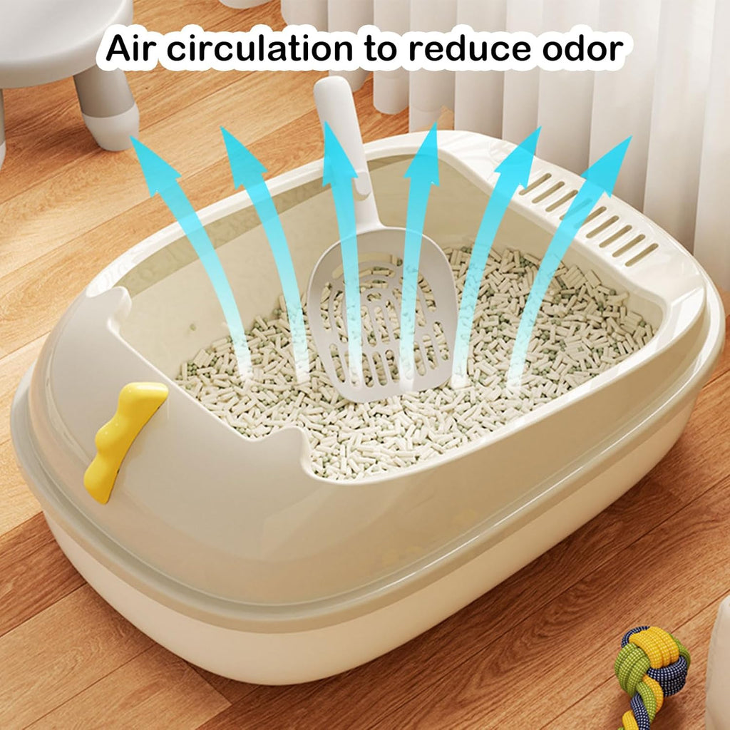 Open Litter Box, Anti-Splashing Cat Toilet with Litter Sifting Scoop - Semi-Enclosed, Removable Kitten Litter Box