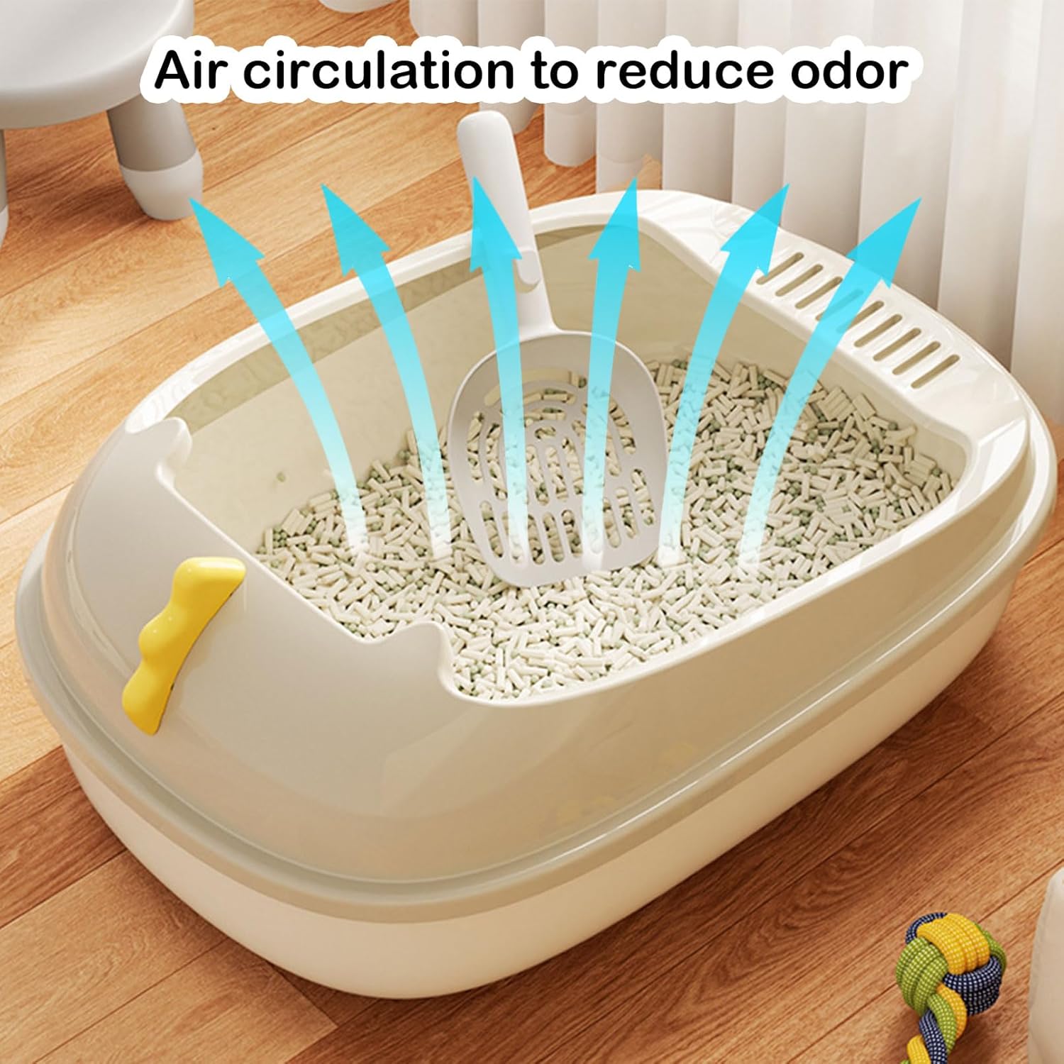 Open Litter Box, Anti-Splashing Cat Toilet with Litter Sifting Scoop - Semi-Enclosed, Removable Kitten Litter Box