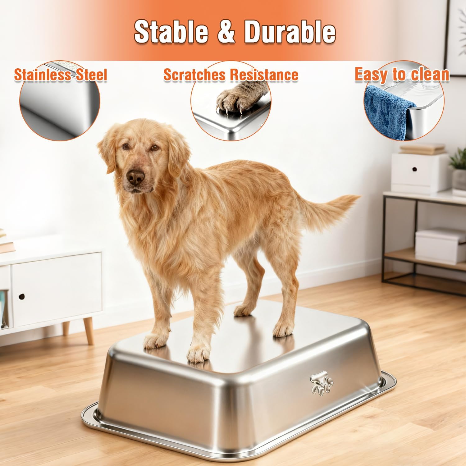 Steel Litter Box, Metal Cat Litter Box with High Sides, Never Absorbs Odors, Non-Stick, Easy to Clean, Small Litter Tray for Kittens, Litter Tray