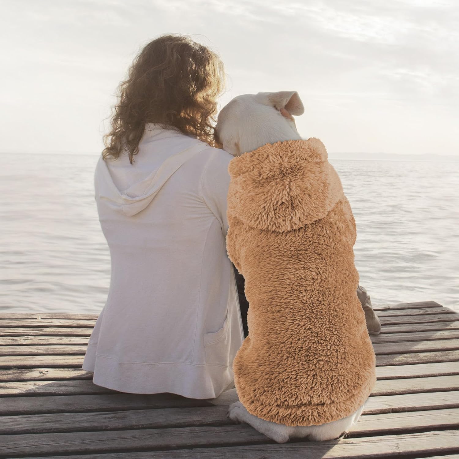 Fuzzy Dog Sweaters for Large Dogs Dog Hoodie Soft Double-Sided Plush Pet Sweater Fleece Pet Clothes Coats Hoodie Sherpa Hooded Sweatshirt