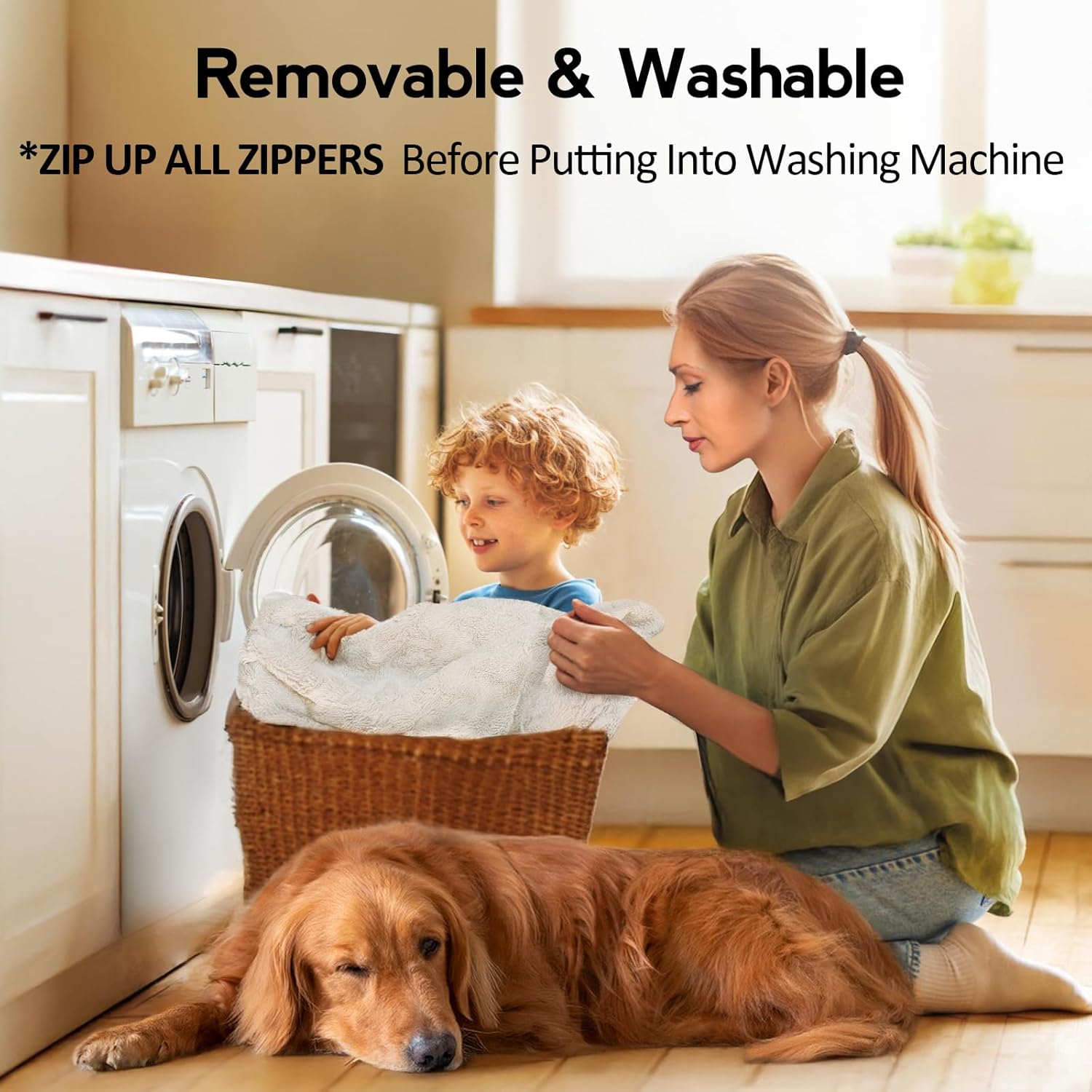 Large Dog Bed - Orthopedic Egg-Crate Memory Foam Dog Beds with Removable Washable Cover, Waterproof Pet Beds with Non-Slip Bottom, Beige