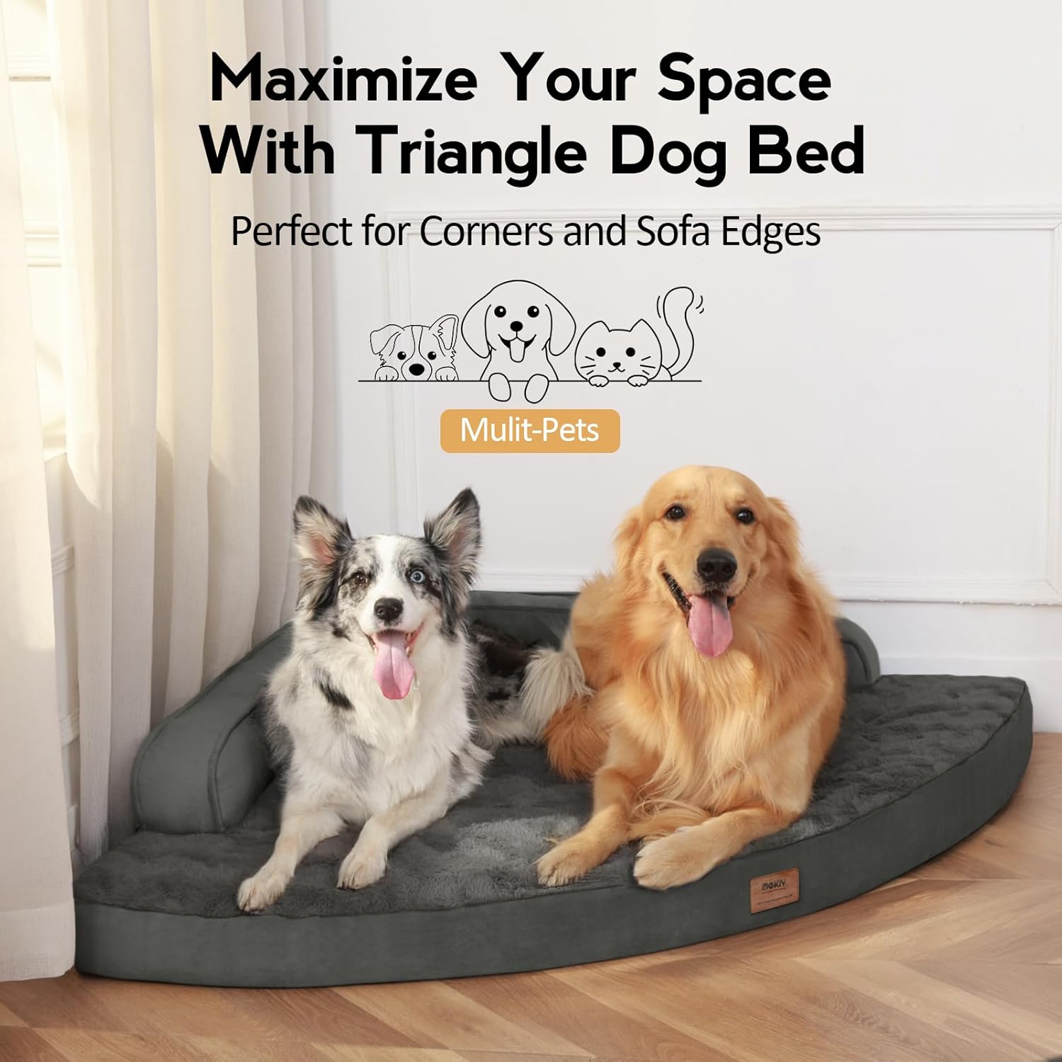 Large Dog Bed - Orthopedic Egg-Crate Memory Foam Dog Beds with Removable Washable Cover, Waterproof Pet Beds with Non-Slip Bottom(Dark grey)