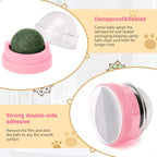 3 Pack Catnip Balls, Catnip Ball for Cats Wall, Edible Kitty Toys for Cats Lick, Safe Healthy Kitten Chew Toys, Teeth Cleaning Dental Cat Toys, Cat Wall Treats (Pink)