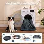 Dog Bed - Luxury Striped Faux Fur Waterproof Pet Couch with Removable Washable Cover, Orthopedic Dog Bed with Bolster Sides for Sleeping, Dark Grey