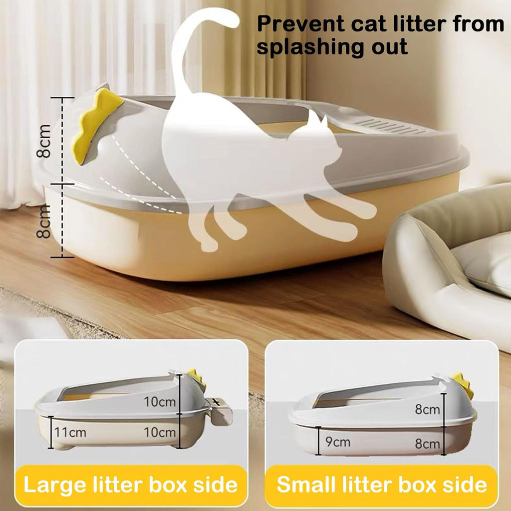 Open Litter Box, Anti-Splashing Cat Toilet with Litter Sifting Scoop - Semi-Enclosed, Removable Kitten Litter Box