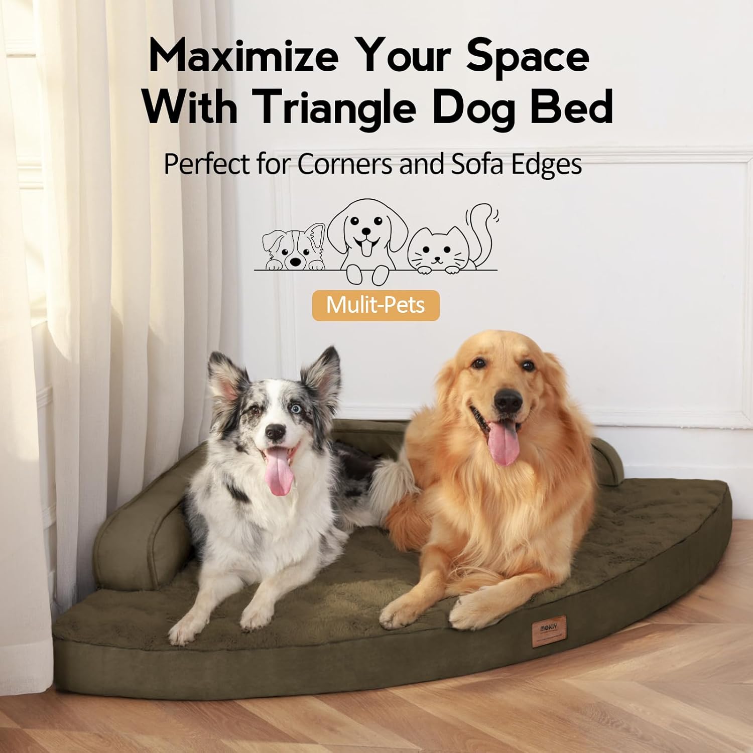 Large Dog Bed - Orthopedic Egg-Crate Memory Foam Dog Beds with Removable Washable Cover, Waterproof Pet Beds with Non-Slip Bottom(Brown)