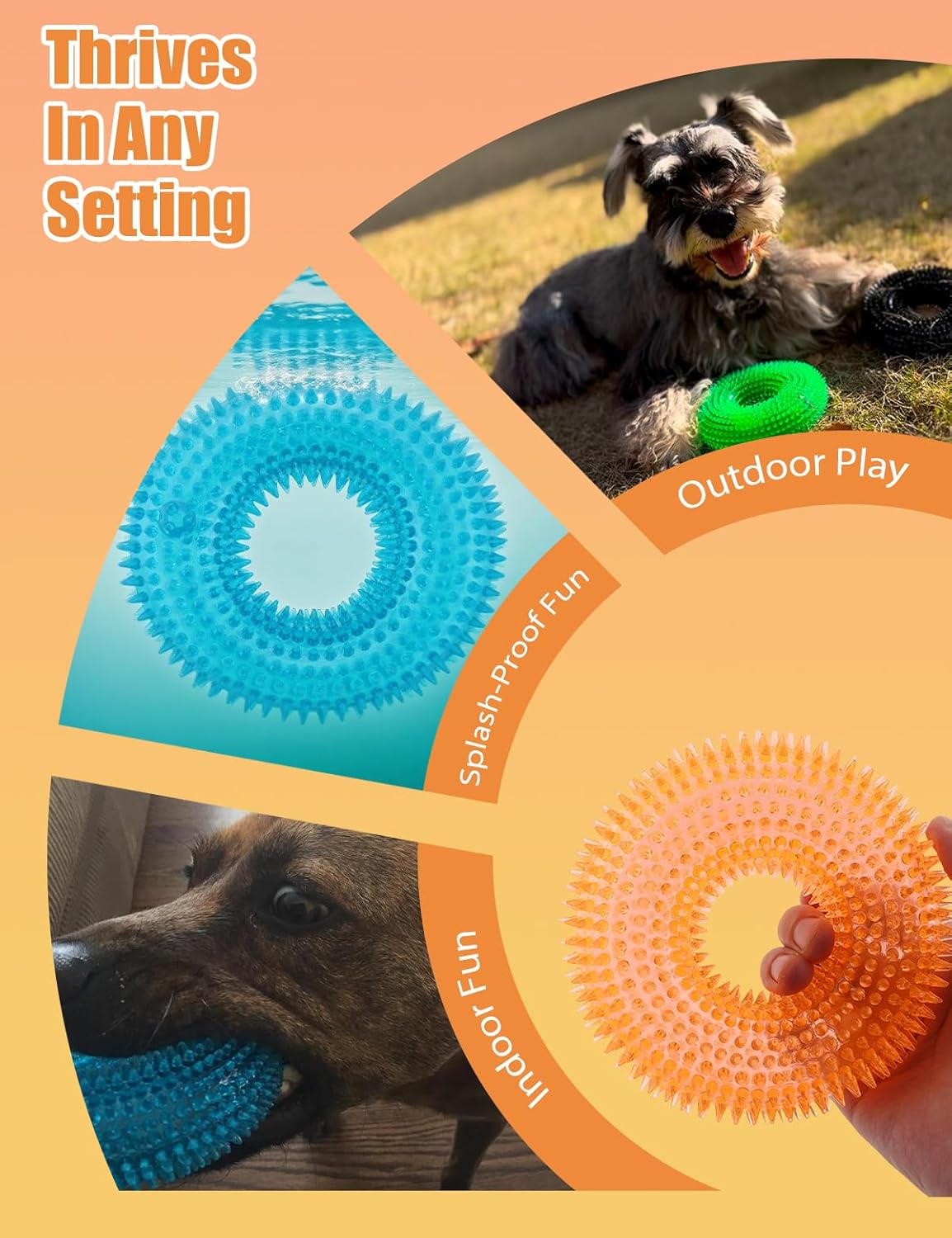 Dog Squeaky Chew Toys for Aggressive Chewers, Small Medium Large Dogs Teeth Cleaning Soft Natural Rubber Float Toy for Indoor Outdoor Water Pool, Donut Ring Design 4.92 inch, Crystal Blue Crystal orange