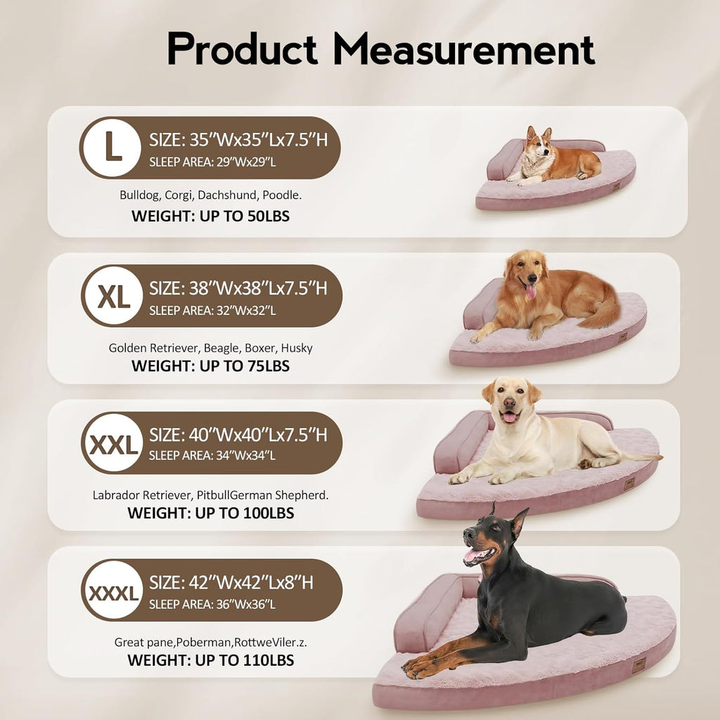 Large Dog Bed - Orthopedic Egg-Crate Memory Foam Dog Beds with Removable Washable Cover, Waterproof Pet Beds with Non-Slip Bottom(Pink)