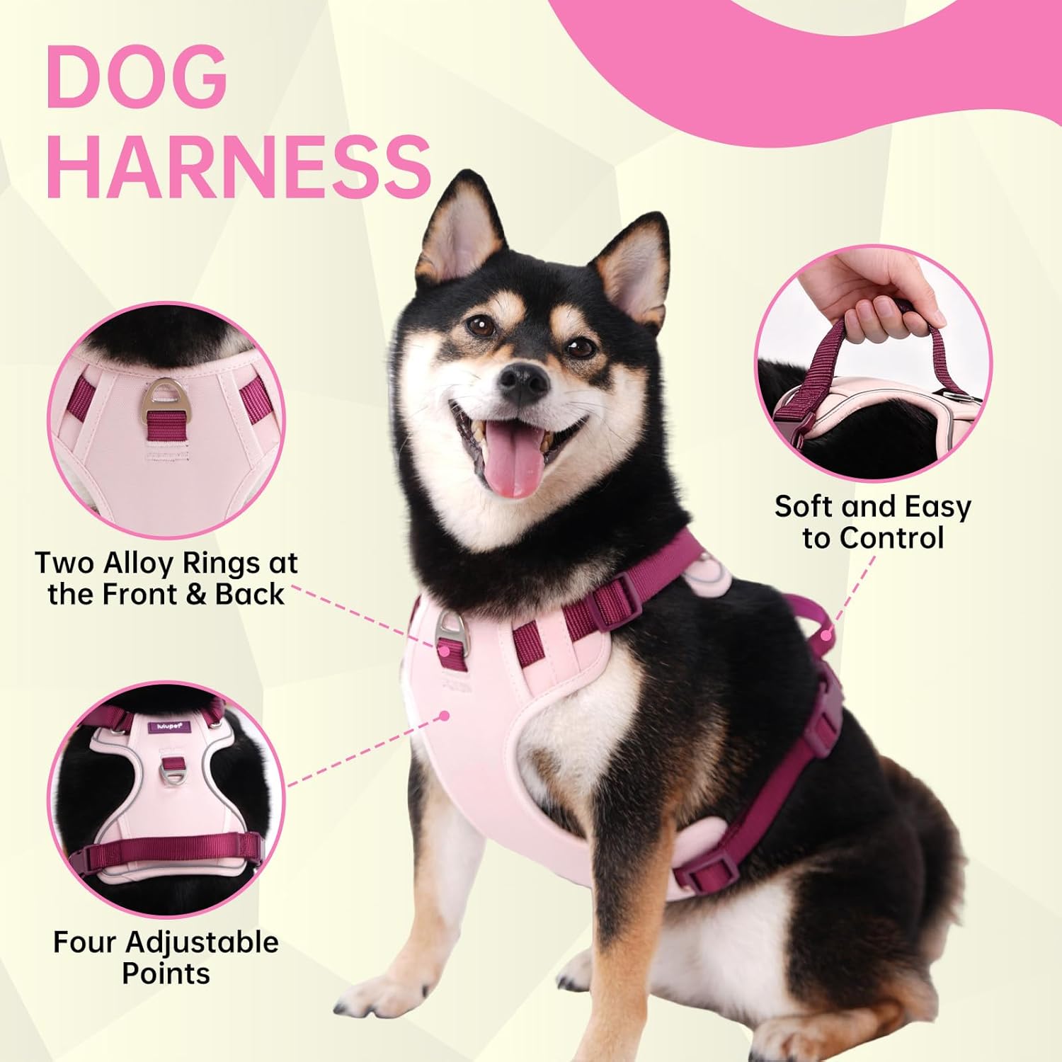 Dog Harness Leash and Collar Set, Soft Adjustable Dogs Vest Reflective and Comfortable Handle Pink Small