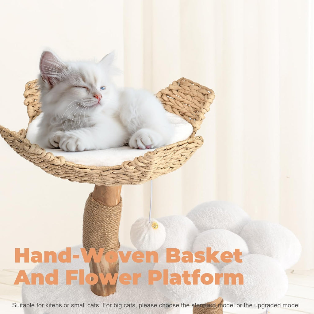 Modern Cat Tree, Wood Cat Tree Tower for Small Cats, Luxury Cat Condo with Scratching Posts and Flower Platforms, Cat Furniture