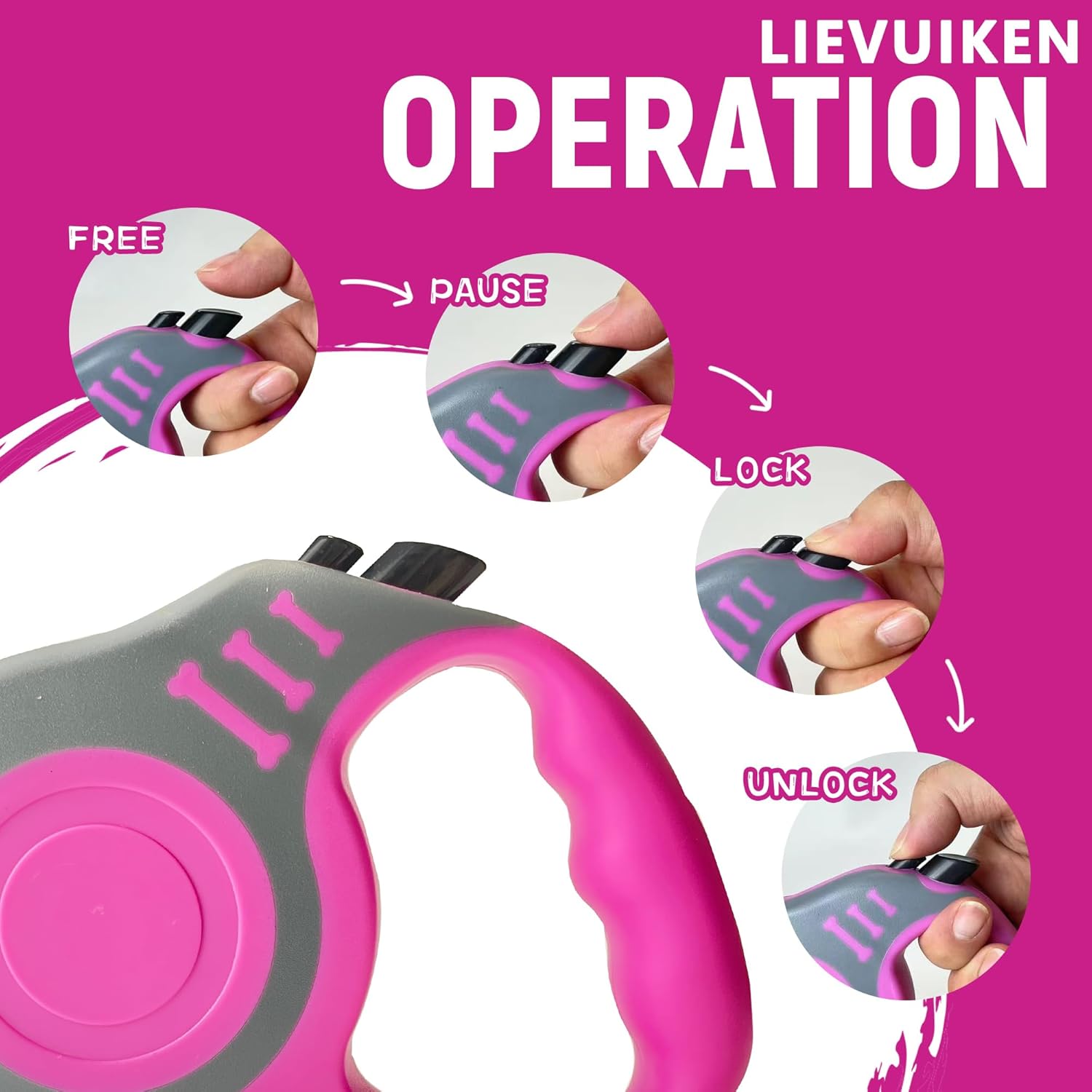 Retractable Dog Leash with Non-Slip Handle (Pink)