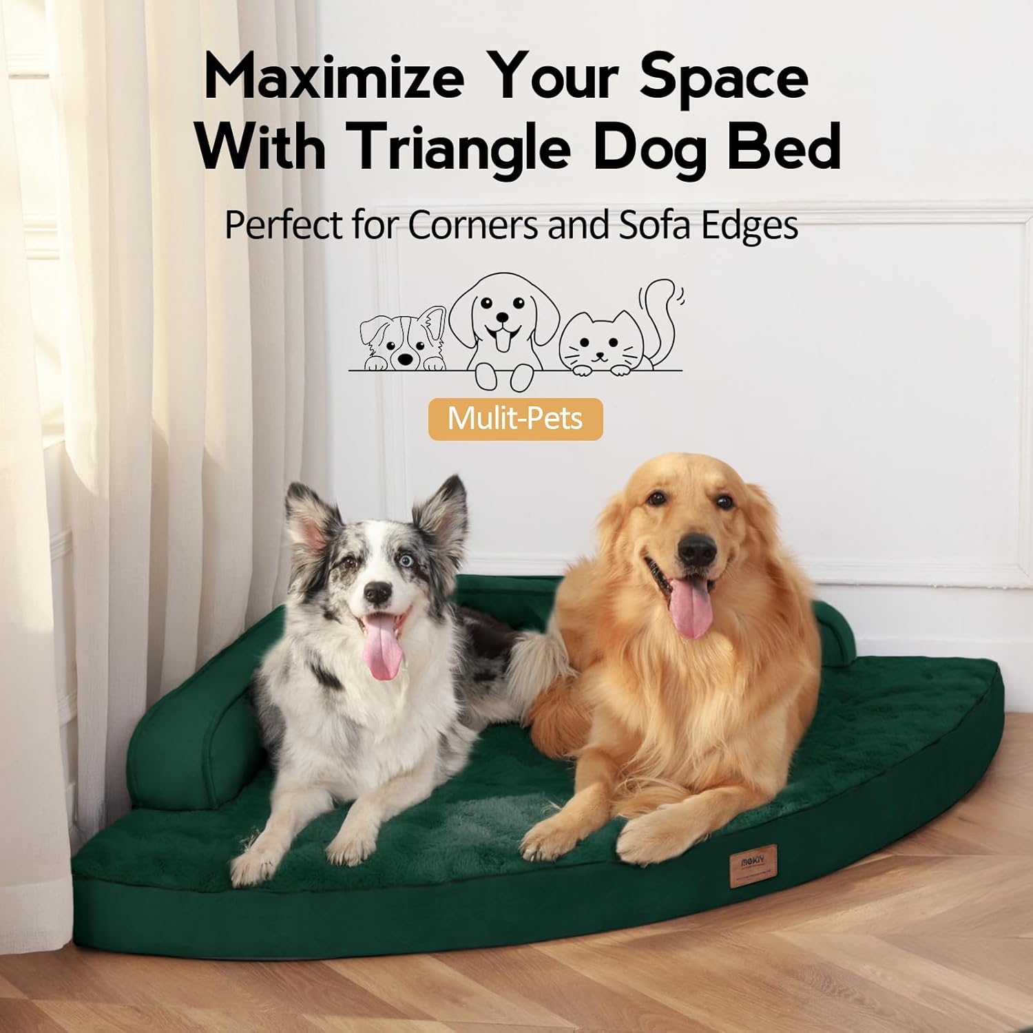 Large Dog Bed - Orthopedic Egg-Crate Memory Foam Dog Beds with Removable Washable Cover, Waterproof Pet Beds with Non-Slip Bottom(Green)