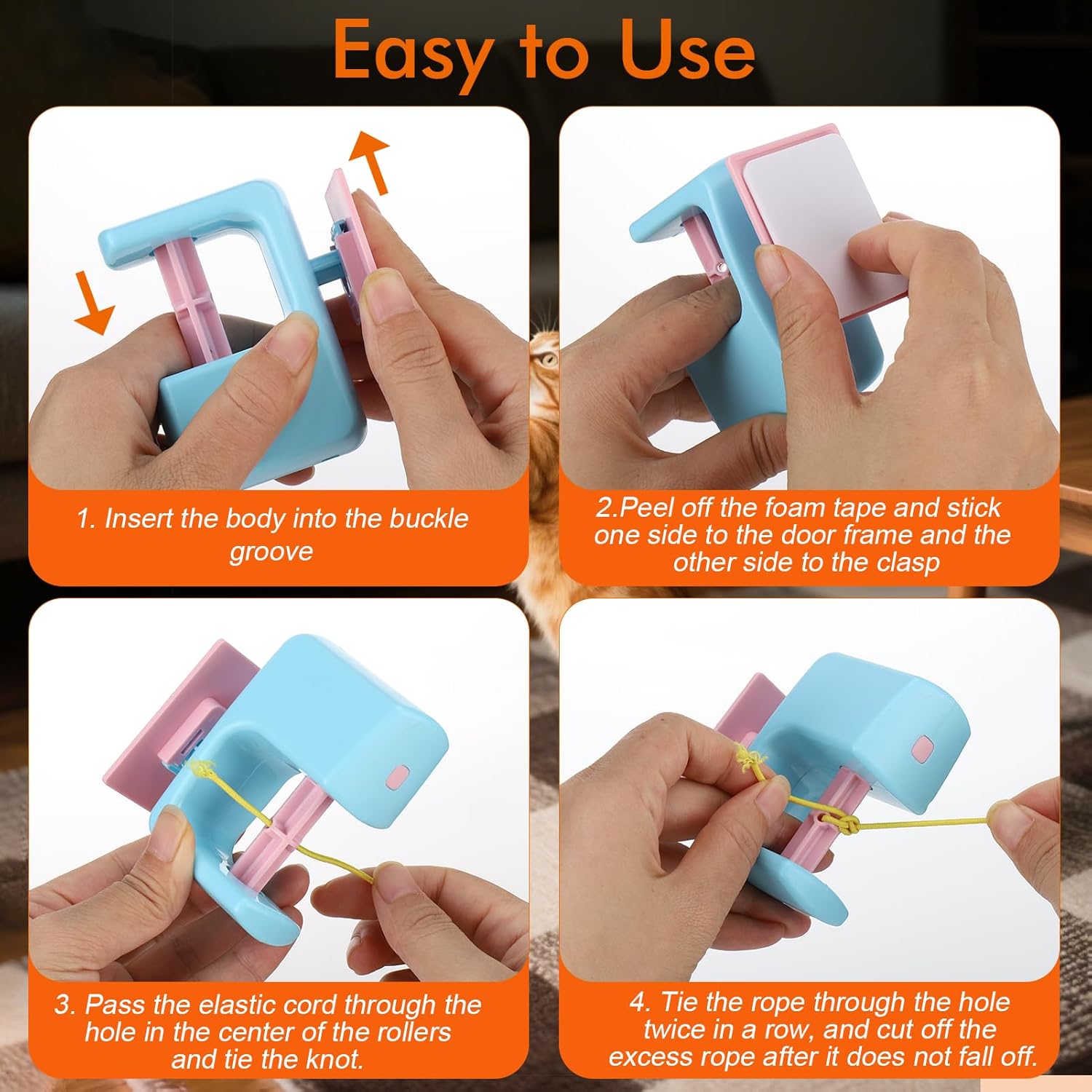 Interactive Cat Toys for Indoor Cats,Automatic Cat Hanging Toys for Bored Indoor Adult Cats, Caterpillar and Flying Bird Toy for Door Frame, Self-Play Pet Chase Toy-Blue