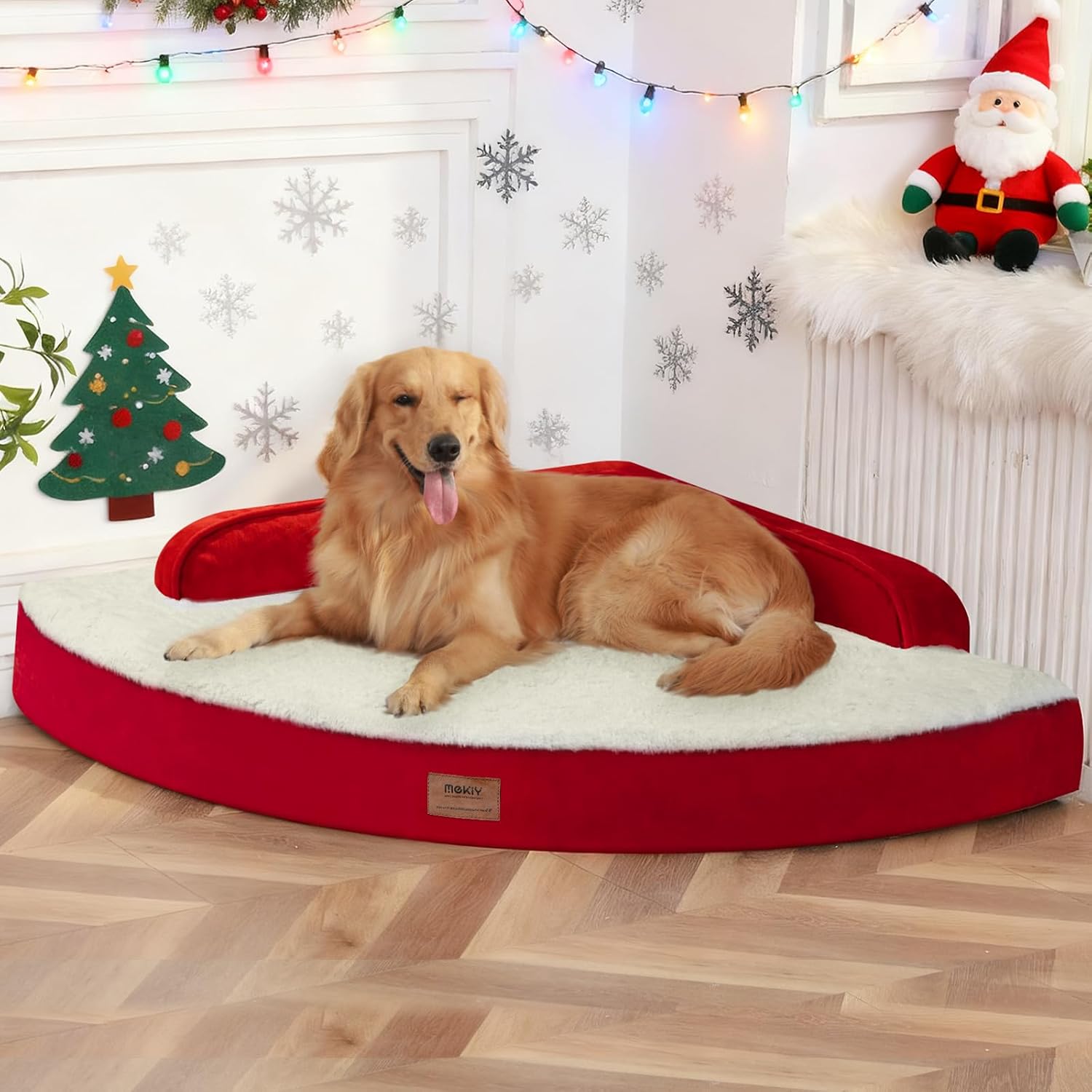 Large Dog Bed - Orthopedic Egg-Crate Memory Foam Dog Beds with Removable Washable Cover, Waterproof Pet Beds with Non-Slip Bottom, (Red)