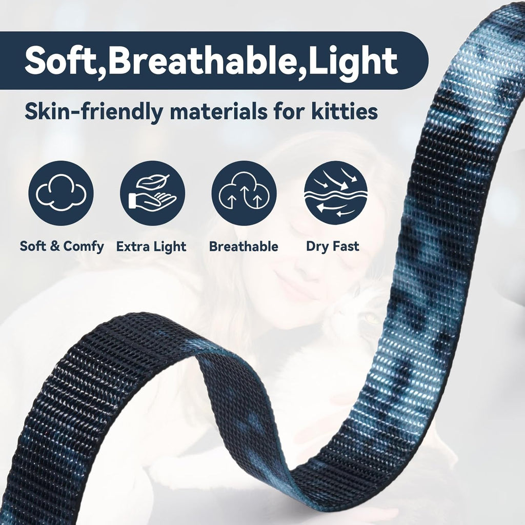 Cat Harness and Leash Set, 3-in-1 Escape Proof Adjustable, Comfortable Soft Lightweight, Safe, Easy to Wear, Walking Travel Kitten Harness for Small Medium Large Cats
