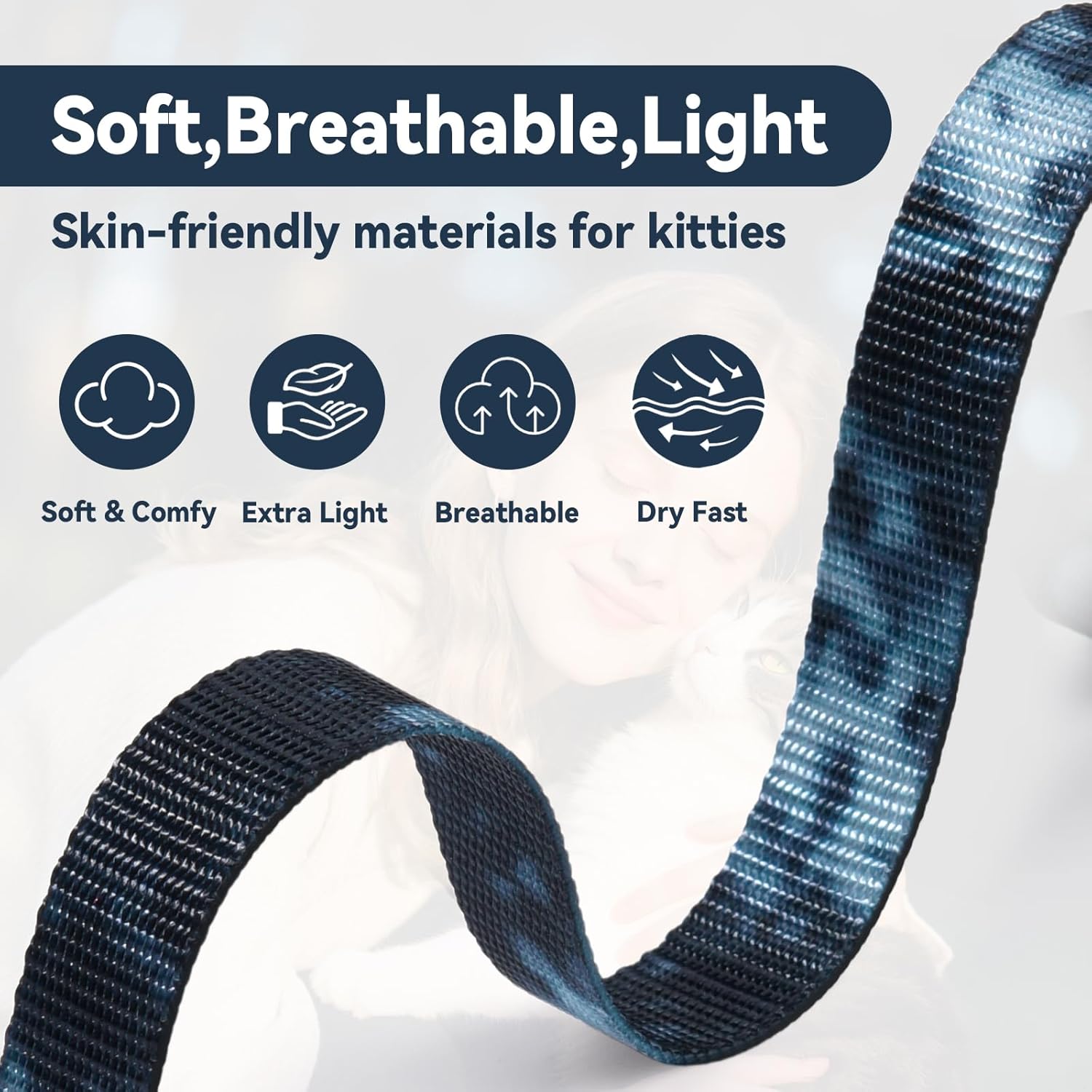 Cat Harness and Leash Set, 3-in-1 Escape Proof Adjustable, Comfortable Soft Lightweight, Safe, Easy to Wear, Walking Travel Kitten Harness for Small Medium Large Cats